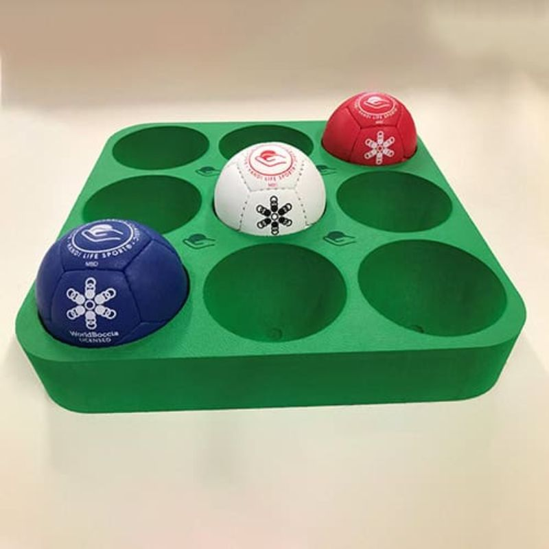 Green foam tray for 9 boccia balls