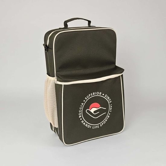Olive green Superior Boccia backpack with beige zipper and details
