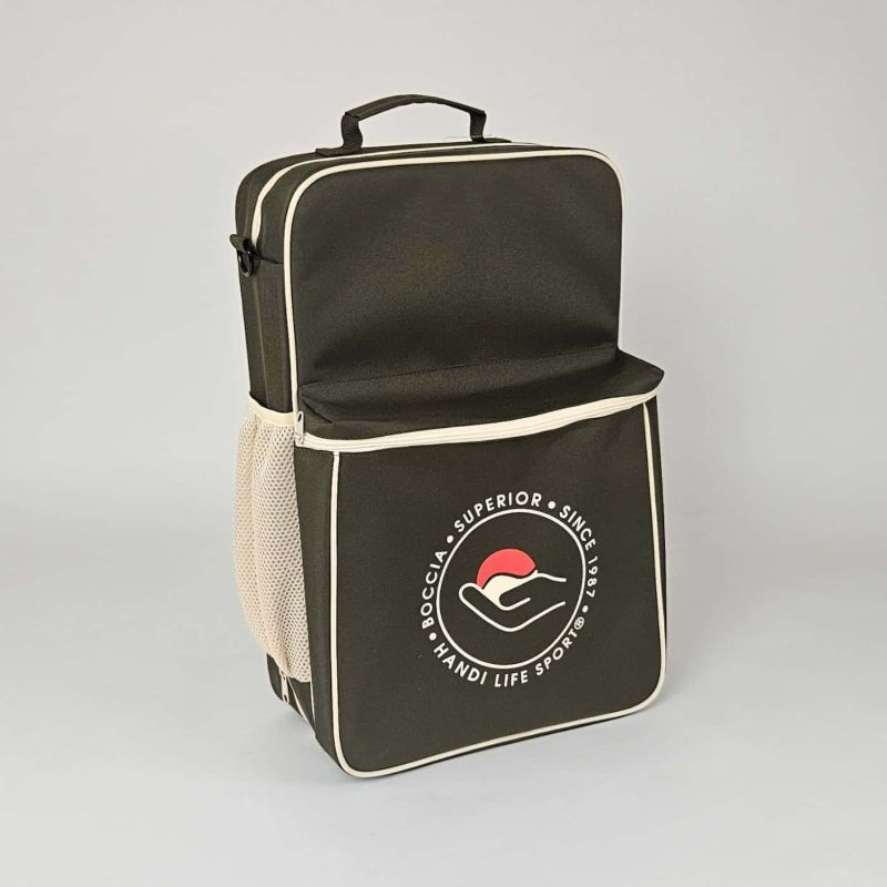 Olive green Superior Boccia backpack with beige zipper and details