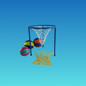 Standing Circle goal with open and closed net - and three baskeballs