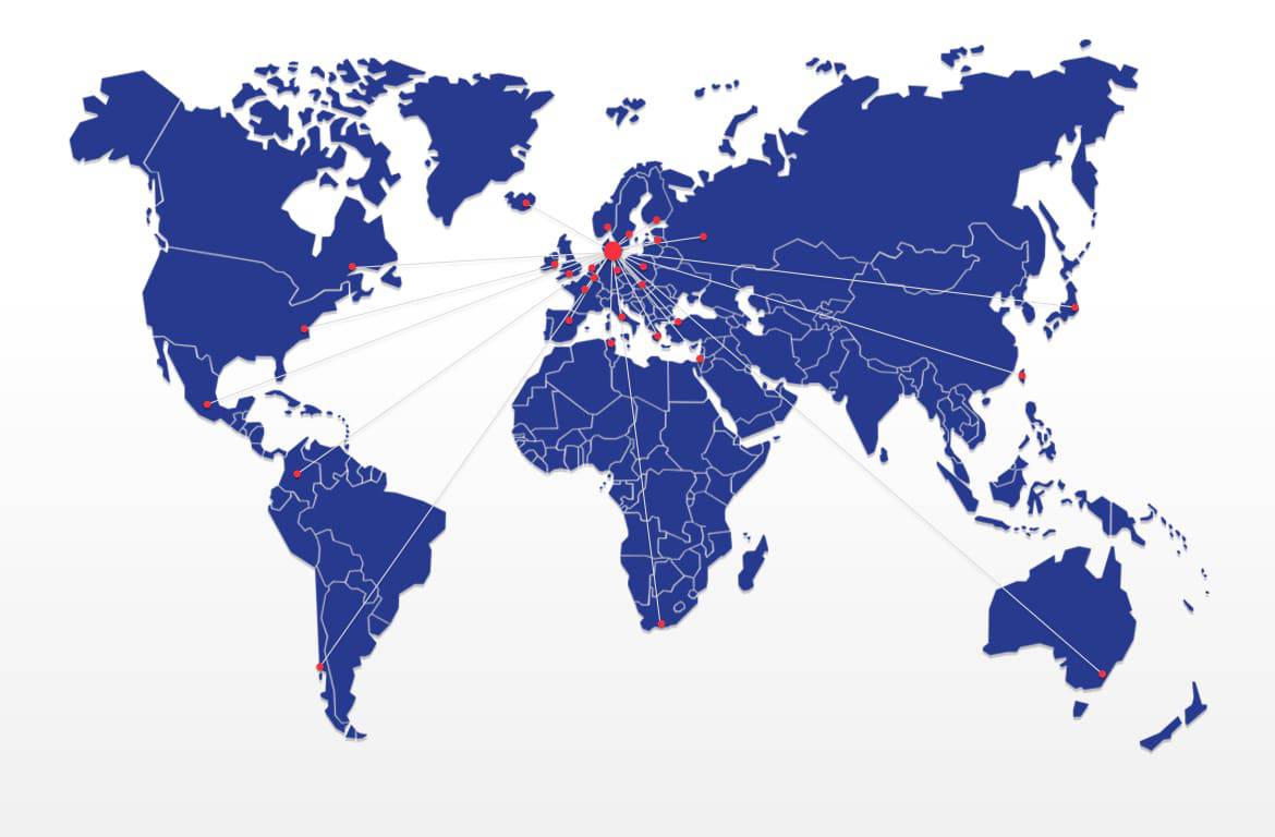 World map showing Handi Life Sport delivery coverage