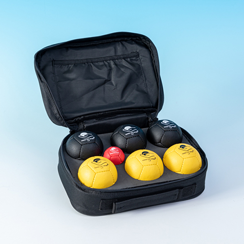 Petanque French Style 200, set with 6 balls and 1 target ball, yellow and black balls