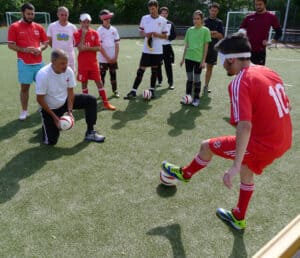 Blind football practice