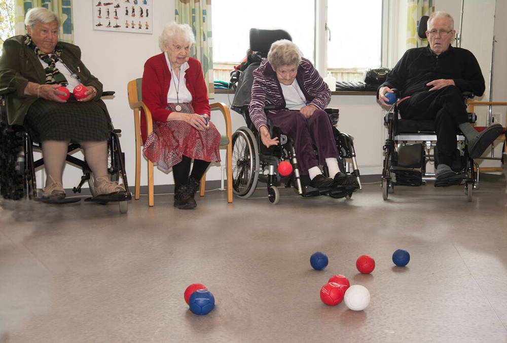 Playing boccia in a Care Home
