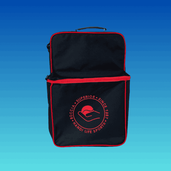 Black Superior Boccia Backpack_with red strap and zipper