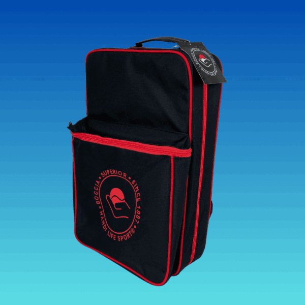 Black Superior Boccia Backpack_with red strap and zipper